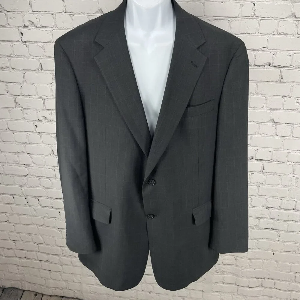 Austin Reed Grey Blue Check 2 Button Vented Blazer Sport Coat USA Made Size 44L